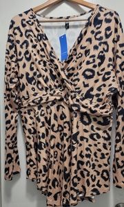 Women's Leopard Print Faux Wrap Blouse, 2X